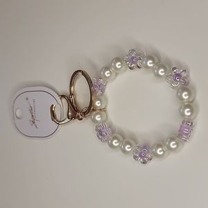 Faux Pearl Flower Bead Elastic Bracelet Keychain